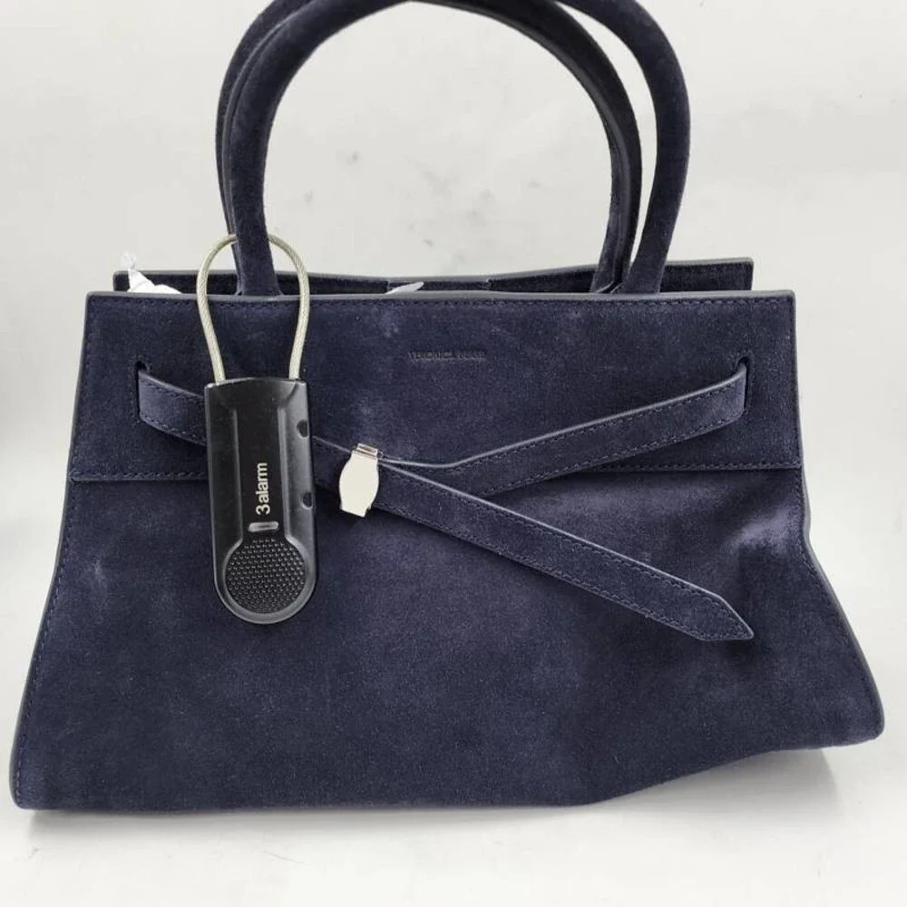 Veronica Beard Dash Suede Belted Handbag Women's Navy Magnetic Closure - Picture 3 of 15